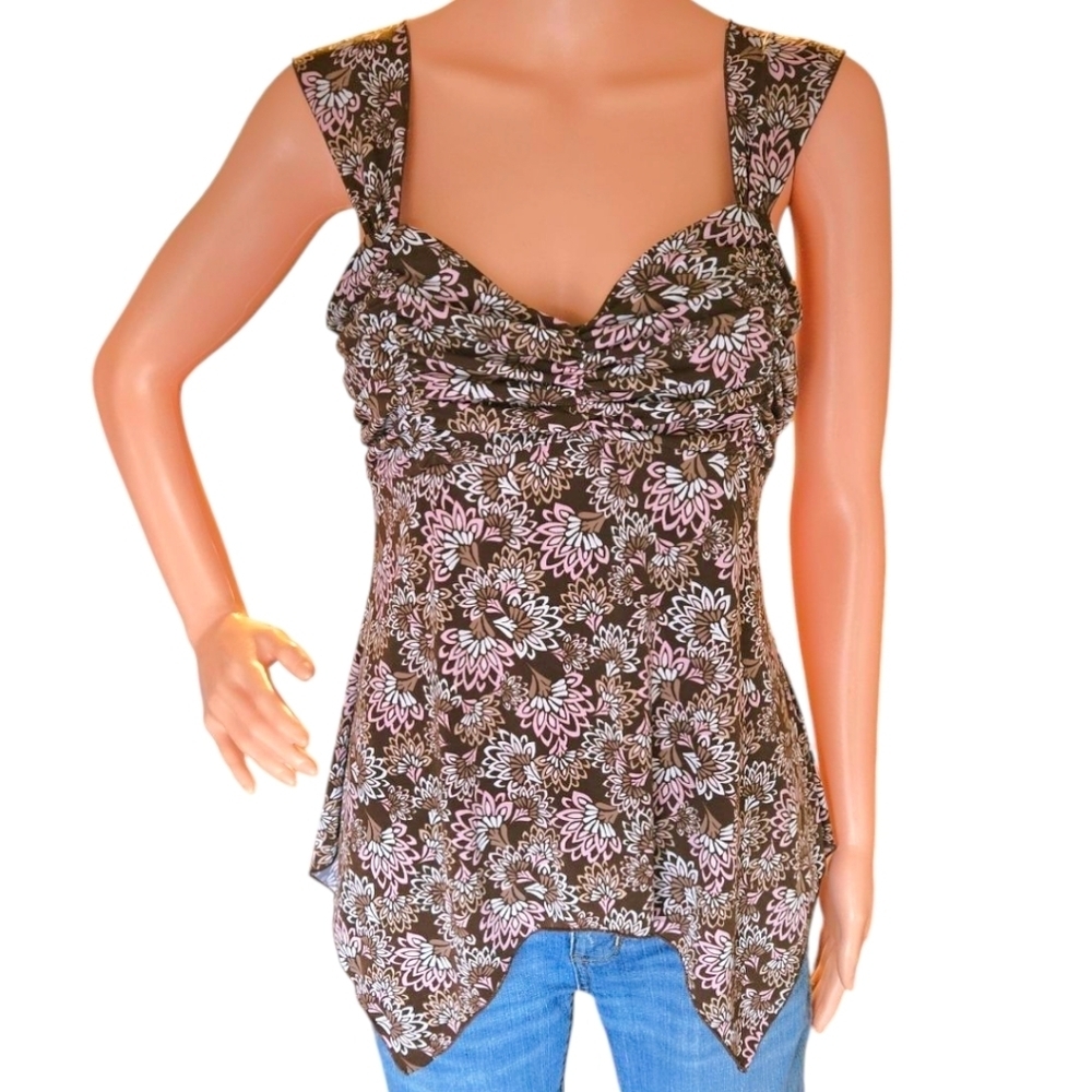 Wmns Asymmetrical Floral Tank Fairycore Sweetheart Sz XL Whimsigoth y2k 90s